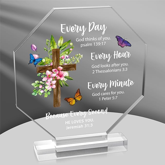 Yopyame Religious Inspirational Acrylic Plaque - Christian Gift with Bible Verse Prayers Scripture for Women Men Cross Acrylic Room Decoration Faith Keepsake Paperweights for Office Desk Home Decor