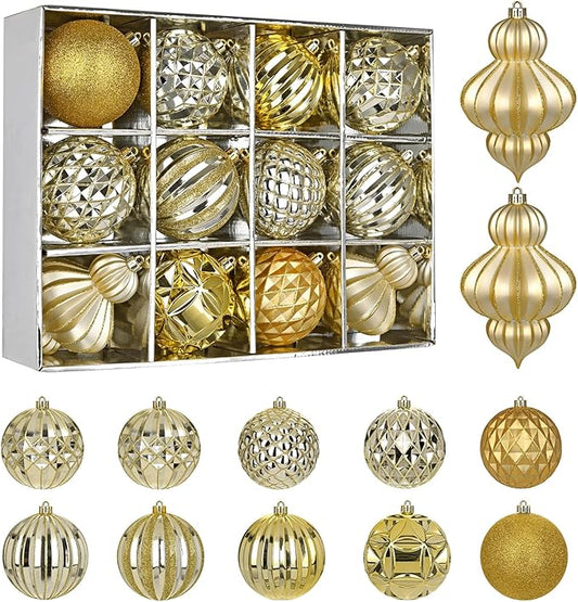 4" Christmas Ball Ornaments Set 12PCS Large Shatterproof Plastic Ornaments Christmas Tree Ball Hanging Ornaments for Xmas Tree Wedding Party Holiday Decorations - Champagne, Gold