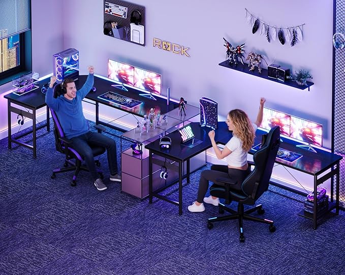 Coleshome 66" L Shaped Gaming Desk, Corner Computer Desk, Sturdy Home Office Computer Table, Writing Desk, Larger Gaming Desk Workstation, Black