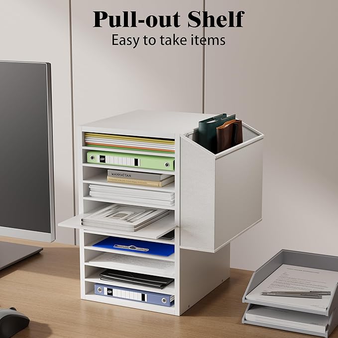 Office Mail Sorter, Wooden Paper Organizer with Storage Bag, 10 Tier Adjustable Classroom Mailbox, Removable Classroom Organization, Teacher Desk Organization for Office, Study, White