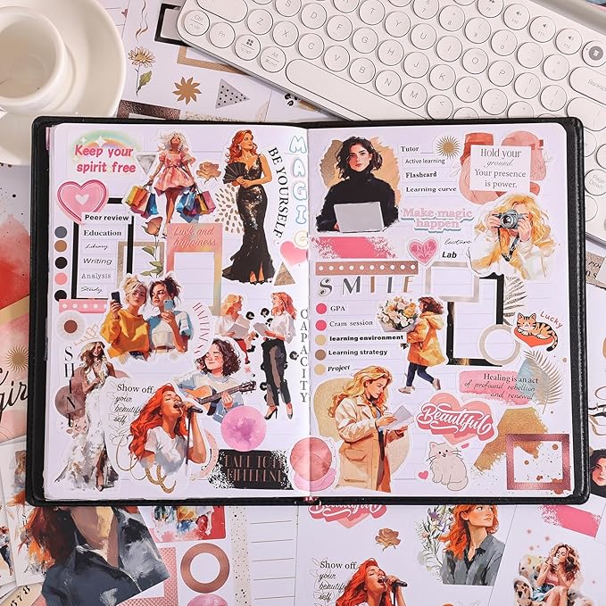 Magic Girl Decal Stickers Book For Planners, Calendars, Journals, Vision Boards, Projects, Laptop & Water Bottles – Premium Quality, Hand Drawn, Waterproof – Scrapbook Accessories For Women - 24 Pages