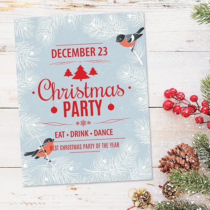 Winter Bird Border Letter Paper - Set of 25 Christmas stationery papers are 8 1/2" x 11", compatible computer paper