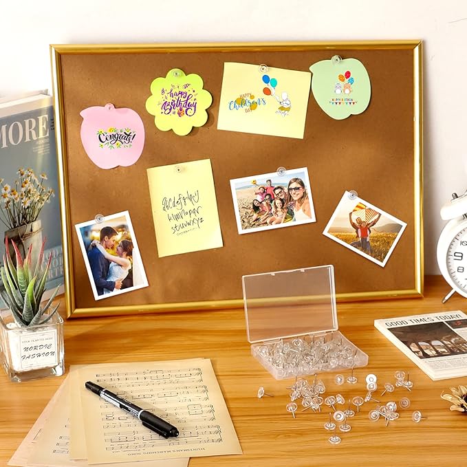 150 PCS Push Pins, Standard Plastic Head Steel Point Thumb Tacks, Clear Round Head for Bulletin Boards, Fabric Markers & Crafts Organization