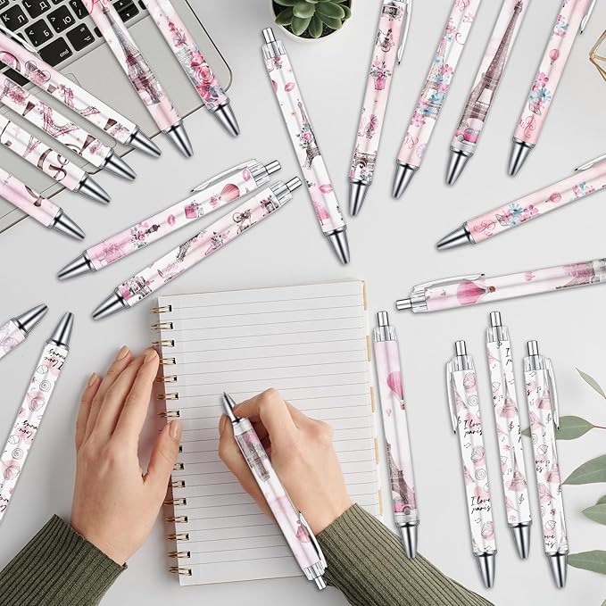 Paris Travel Ballpoint Pens - 24Pcs Paris Souvenirs Gifts French City Travel Pens Set Eiffel Tower Retractable Smooth Ball Point Pen France Souvenirs Gift for Office School Stationery Traveler