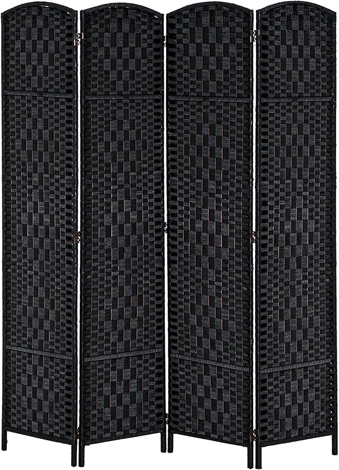 NicBex Room Divider 4 Panel Room Dividers with Woven Rattan Design Partition Room Dividers and Folding Privacy Screens 6 FT Wall Divider for Office, Room Separation,70.75"W x 0.75"D x 70.75"H, Black