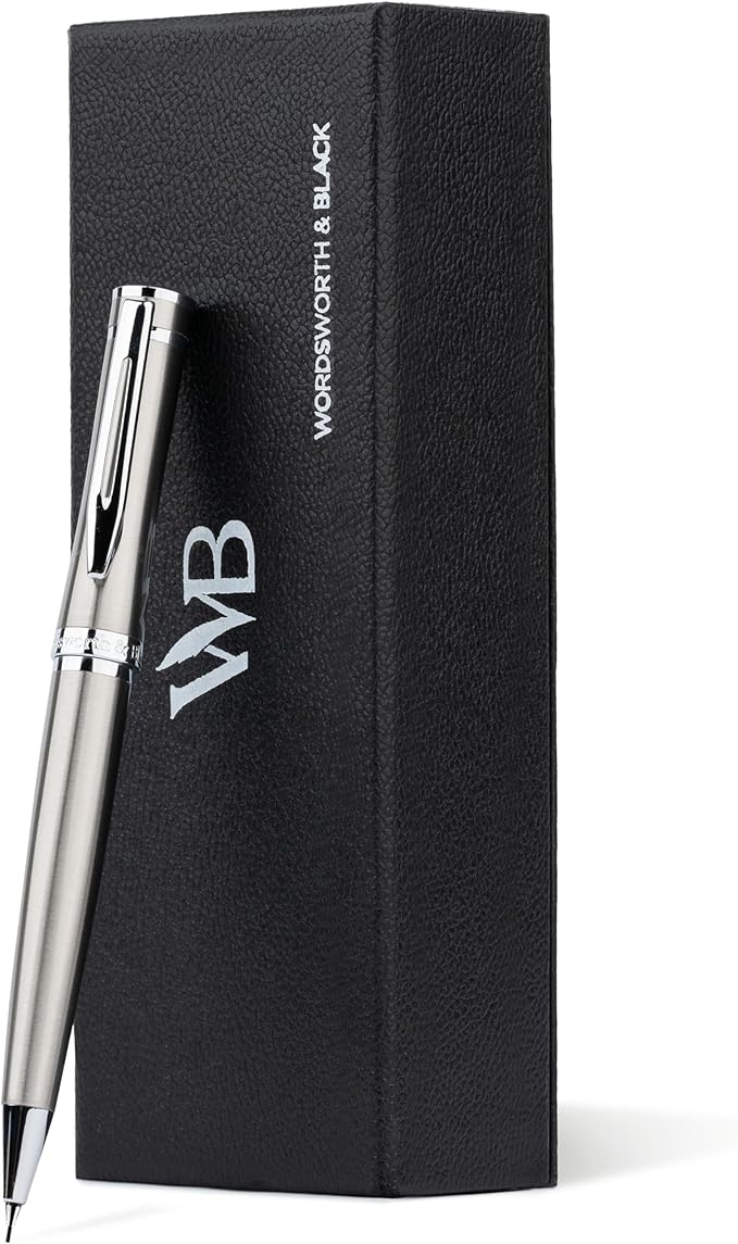 Wordsworth and Black Mechanical Pencil Graphite Lead- Stunning Luxury Metal Pencil, Silver Chrome Finish, 0.7mm Led, Best Gift Set for Men & Women, Professional Executive Office Pencils