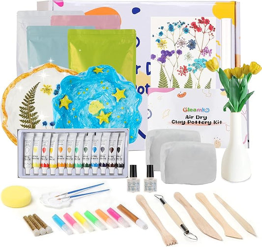 Air Dry Clay for Adults - Pottery Starter Kit for Beginner,Sculpting Tools, Gloss Varnish, DIY Plate Making Kit Gift for Christmas, Valentine's Day,Arts & Crafts