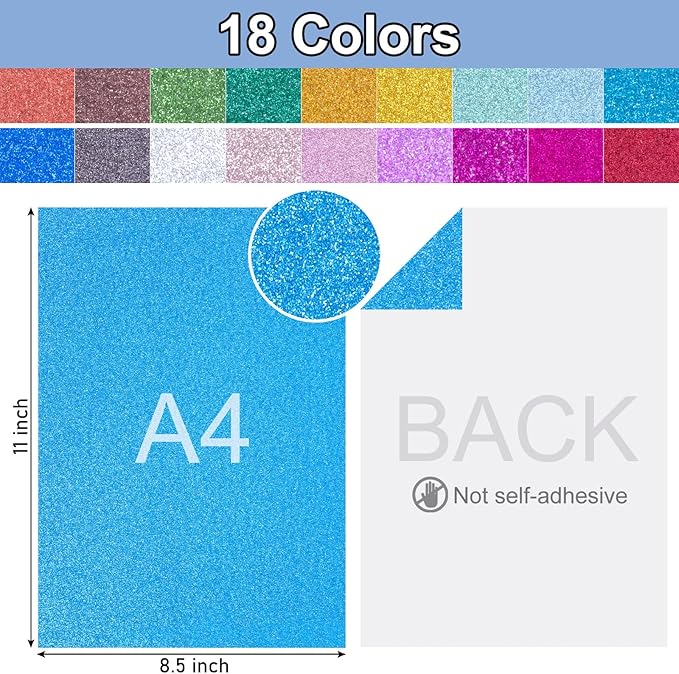 Koogel 36 Sheets Glitter Cardstock, 8.5 x 11 Inches Sparkly Craft Cardstock Paper, for Arts and Crafts, Card Making, Scrapbooking, DIY Projects, Back to School Supplies, 18 Colors, 250GSM