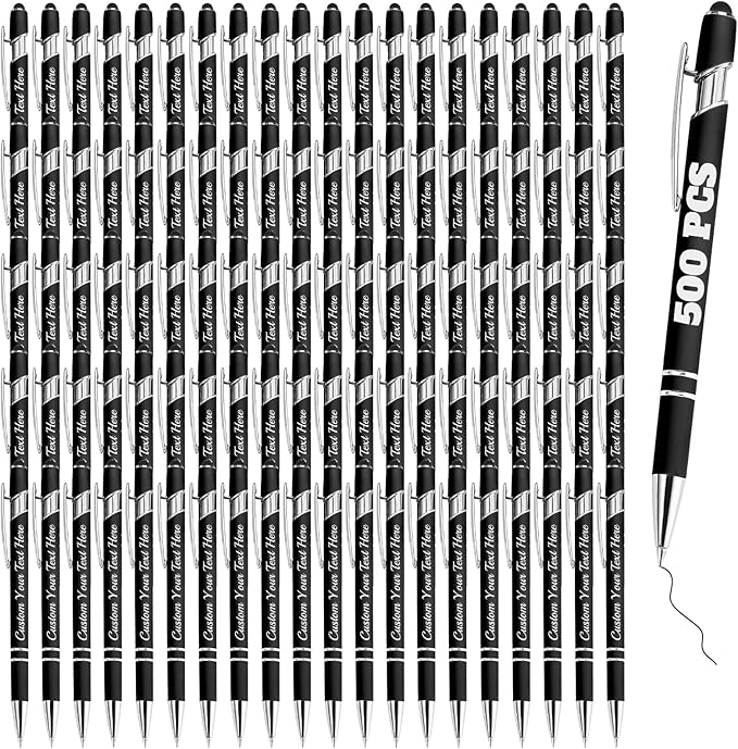 Personalized Pens Bulk 500 with Name Custom Engraving Ballpoint Pens with Stylus Tip Customized Smooth Writing Pens Personalized Gifts for Anniversary Birthday or Graduation(Black,Black Ink)