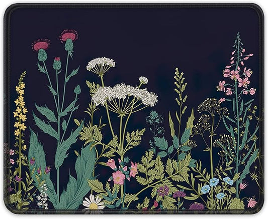 Auhoahsil Mouse Pad, 12 x 10 in Flower Theme Computer Mouse Pad for Desk, Premium-Textured Non-Slip Rubber Stitched Edges Waterproof Square Mouse Mat for Gaming Work Wireless Mice, Black