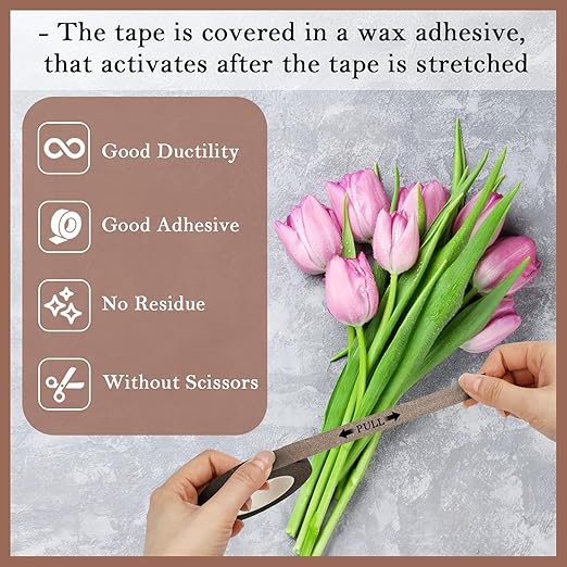 8 Packs Floral Tape, 1/2" Wide Flower Tape, Brown Floral Tape for Fresh Flowers, Adhesive Florist Tape for Floral Crafts, Bouquet Floral Arranging Stem Wrapping, Wedding Bouquet, 30Yard