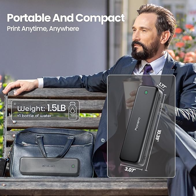 Phomemo Portable Printers Wireless for Travel Upgraded, M834 Bluetooth Thermal Printer 8.5" x 11"& A4 Size,Inkless Mobile Printer with Carry Case for Travel,Office,School,Car,Home,Black