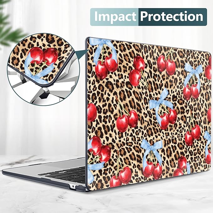 DONGKE Compatible with M4 MacBook Air 15 inch Case 2025-2023 A3241 A3114 A2941 M3 M2 Retina Display Touch ID, Plastic Hard Case & Keyboard Skin for MacBook Air 15" - Leopard Cherry