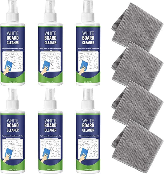 6 Pack Whiteboard Cleaner Spray 8.5oz Dry Erase Board Cleaner with 4 Cloths Non Toxic Dry Erase Cleaner Removes Stubborn Marks from Whiteboards