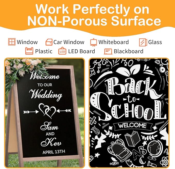 White Window Chalk Markers Pen, 5 Pack White Window Chalk Markers for Cars Glass Washable - Ideal for Use at Home, School, Office, Erasable, Dust-Free, Non-Toxic, 5 Nib Sizes (1, 3, 6, 10, 15mm)