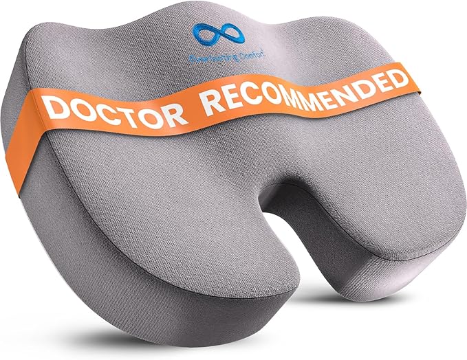 Everlasting Comfort Doctor Recommended Memory Foam Seat Cushion for Office Chairs & Car Seat - Ergonomic Office Desk Accessories for Tailbone Pain Relief, Sciatica & Back Support