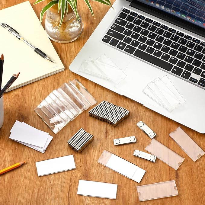 20 Pieces Magnetic Name Tags Kit Acrylic Name Badge Holders Clear Label Holders with Blank Printable Paper Inserts Magnets Custom Identity for Office