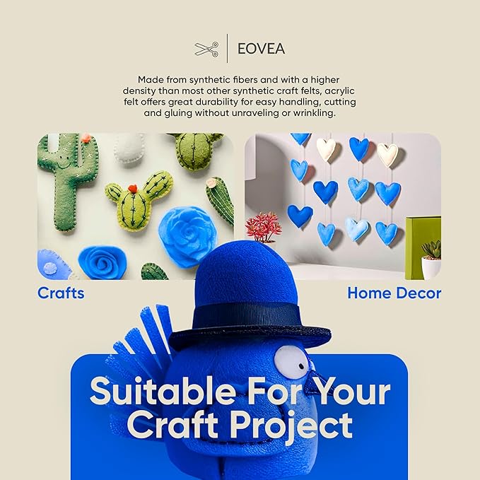 EOVEA | Acrylic Felt Fabric by The Yard - Non-Stiff, Soft Material - 72" Wide - 1.6mm Thick Felt Sheets for DIY Crafts, Sewing, Upholstery, Cushion, Padding(Royal Blue, 1 Yard)