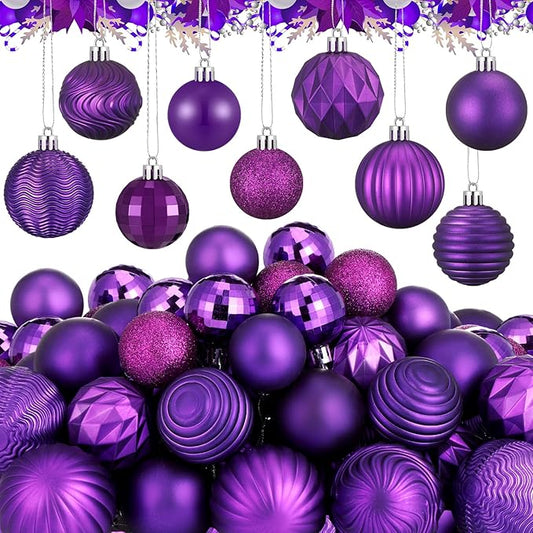 64 Pcs Purple Christmas Ball Ornaments 1.6/1.97/2.4 Inch Dark Purple Christmas Tree Decorations Shatterproof Plastic Xmas Bulbs Ornament for Tree Wreath Indoor Holiday Decor