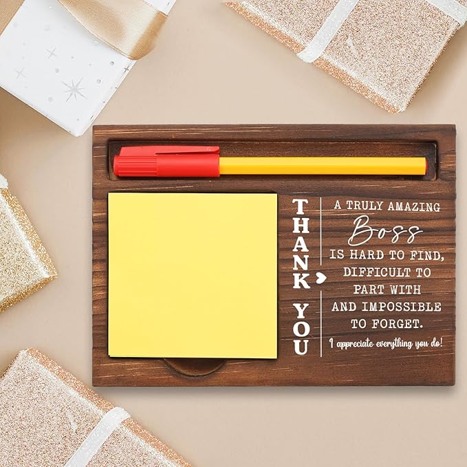Thank You Boss Appreciation Gift for Manager Team Leader Supervisor, Farewell Retirement Promotion Boss’s Day Birthday New Job Recognition, Office Stuff Sticky Note Pad Holder Dispenser TBC184