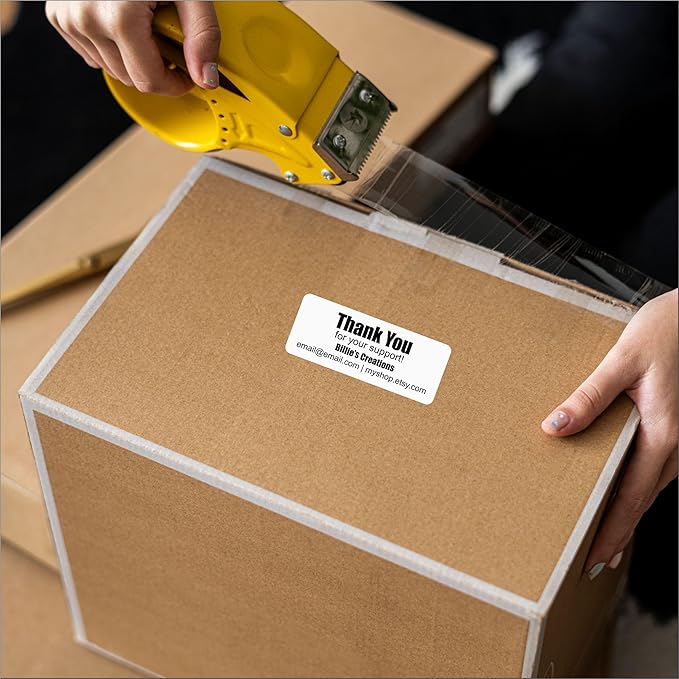 White Address Labels for Business - Personalized Return Address Labels, Custom Mailing Labels, Shipping Stickers for Envelopes and Packages (Thank You)