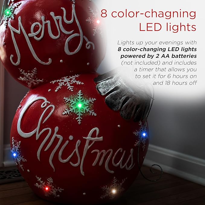 Alpine Corporation 30" H Indoor/Outdoor Christmas Ball Ornament with Color Changing LED Lights, Red, Christmas Decoration