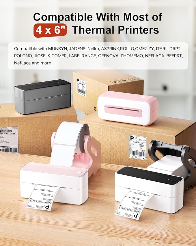 Phomemo 4x6 Shipping Labels, 500 PCS Fan-Fold Thermal Labels, Compatible with MUNBYN,JADENS,Nelko,Phomemo 241bt,243BT, D450BT,D520BT,2411BT Label Printer,Water/Oilproof Label Stickers for Address Mail