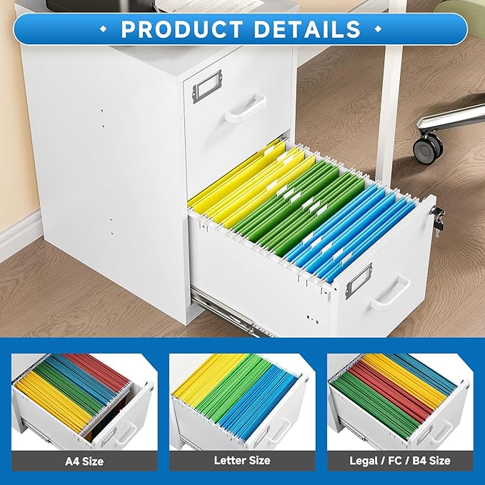 2 Drawer File Cabinet with Lock Vertical Filing Storage Office Home Steel Vertical File Cabinets for Letter Size File Cabinet Locked,Assembly Required