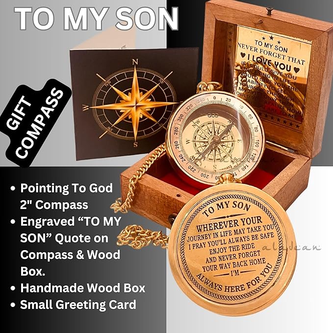 To My Son Compass Gift From Mom and Dad | 2" - For Teenage Son's Graduation, Christmas, Birthday, Baptism, Confirmation, Communion