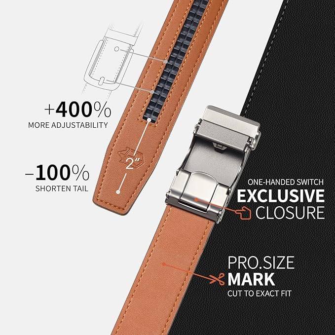 Zitahli Ratchet Belt for Men - 2 Packs Leather Mens belt For Gift Men Dress and Casual,Trim to Fit