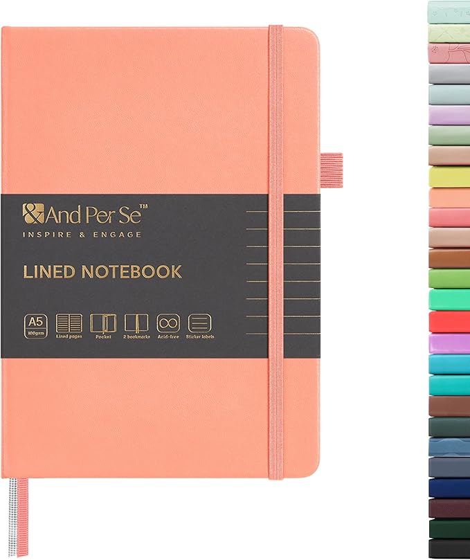 &And Per Se Lined Journal Notebook, 160 Pages, A5 5.7 x 8 inches College Ruled Thick Paper Notebook Journals for Writing, Hardcover Notebooks for Women Men Office School (1 Pack, Peach)