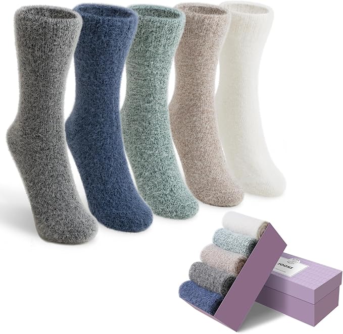 ICEIVY 5 Pair Fuzzy Cozy Socks for Women - Warm Comfy Soft Casual Home Sleep Winter Wool Socks - Gifts for Women