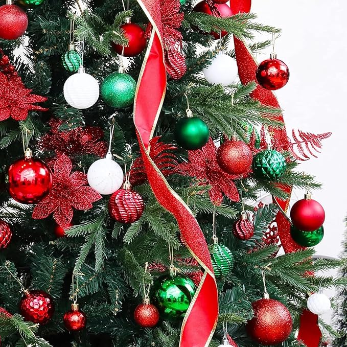 Christmas Balls Ornaments -36pcs Shatterproof Christmas Tree Decorations with Hanging Loop for Xmas Tree Wedding Holiday Party Home Decor,6 Styles in 3 Sizes(Red)