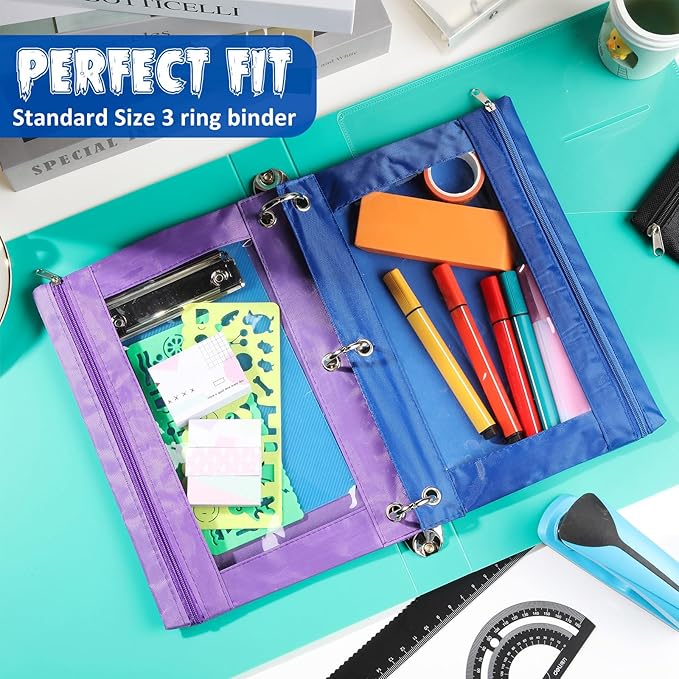 Marspark 48 PCS Pouch Bag for 3 Ring Binder - Bulk Zipper Pencil Binder Pouches with Clear Window for School Office Utensils Storage Supplies(Multicolor)