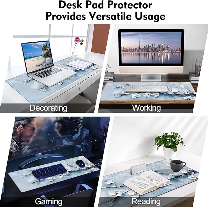 Galdas Gaming Mouse Pad XXL XL Large Long Extended Big Mousepad Non-Slip Rubber Keyboard Mouse Pad with Stitched Edges for Laptop Home Office (31.5x11.8x0.08 Inch) -Snow Floral