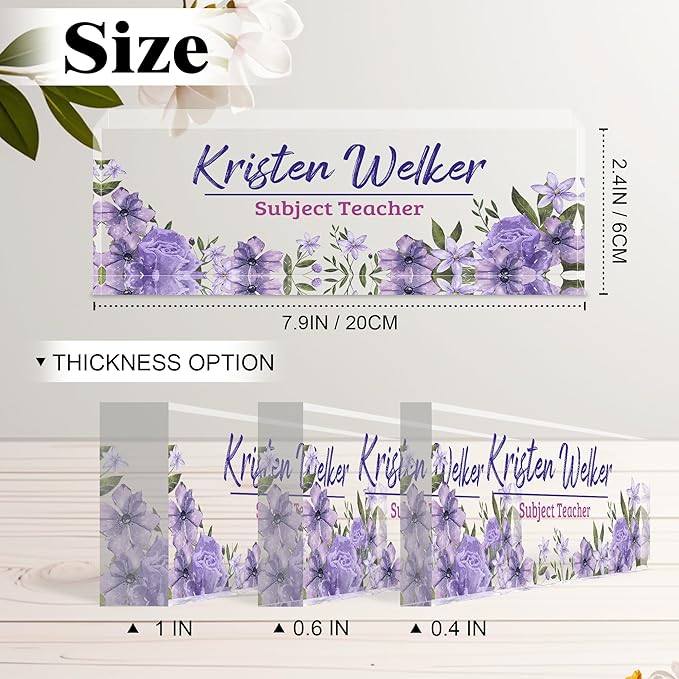 Ship Next Day-Custom Name Plate for Desk, Desk Name Plate Personalized, Acrylic Office Desk Accessories, Appreciation Gifts for Coworkers EmployeeTeachers Boss Women Men (Purple Flowers)