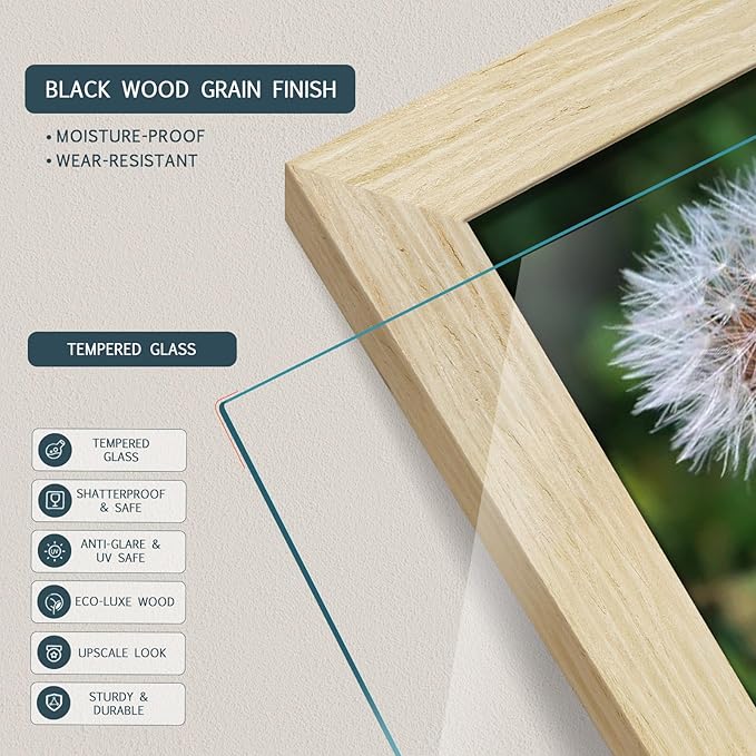 8x10 Picture Frames Set - 3 Pack - Natural Oak Wood - Tempered Glass - for Wall Photos, Family Memories, Posters & Puzzles, Home Decor