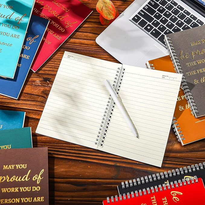 Colarr 12 Pcs A5 Inspirational Spiral Notebook Bulk Appreciation Gift 6x8 Inch Motivational Notepad 100 Page/50sheet Lined College Ruled Journal for Employee Coworker Teacher Nurse (Dark Colors)