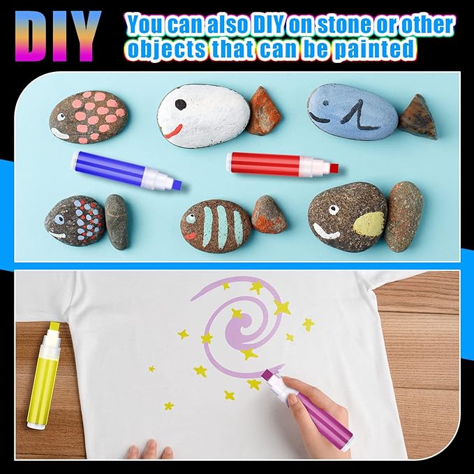 Sabary 10 Pcs Refillable Paint Markers 10 mm Empty Acrylic Markers Blank Flat Head Graffiti White Fillable Paint Pen with 5 Pcs 3 ml Dropper for Oil Water Ink Art Painting Craft Kit