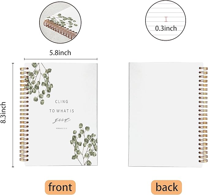VNWEK Bible Scripture Romans 12:9 Cling to What is Good Motivational Eucalyptus Leaf Spiral Notebook Journal 5.5 x 8.3 inches,Christian Lined Hardcover Spiral Notebook,Christian Gifts