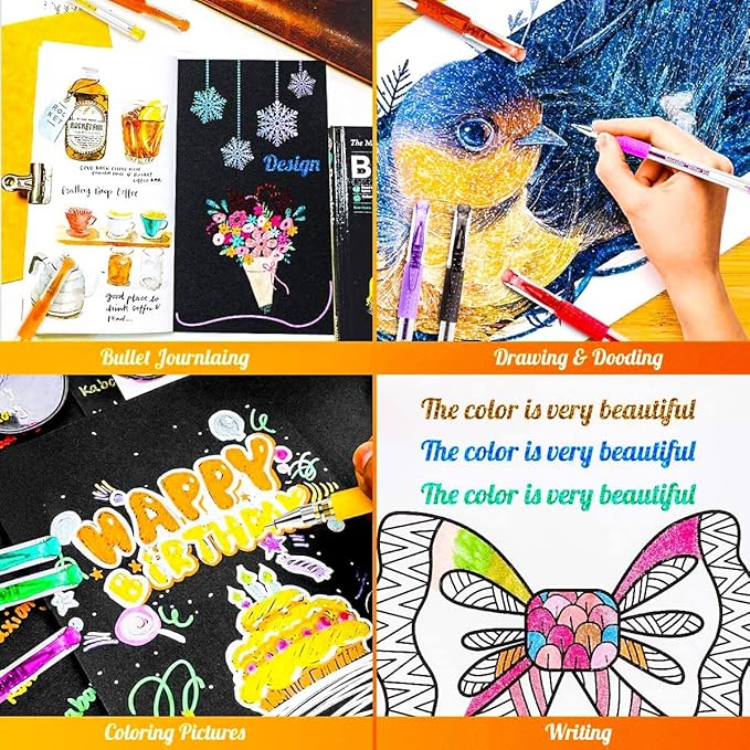 Soucolor Teen Girl Gifts Trendy Stuff, Glitter Gel Pens for Adult Coloring Books, 120 Pack-60 Glitter Pens, 60 Refills and Travel Case, 40% More Ink Markers Set for Preppy School Stuff Journaling