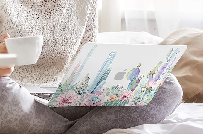 DONGKE Compatible with MacBook Air 13 inch Case 2021 2020 2019 2018 Release A2337 M1 A2179 A1932 with Retina Display & Touch ID, Plastic Hard Shell & Keyboard Cover - Watercolor Cactus
