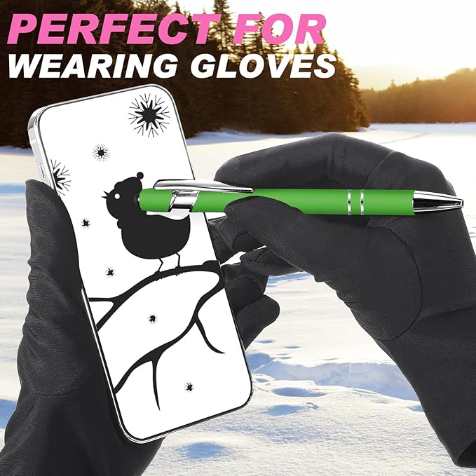 Tenare 12 Pieces 2 in 1 Stylus Metal Ballpoint Pen with Stylus Tip, 1.0 mm Black Ink Ballpoint Pen for Touch Screens (Green and Hot Pink)