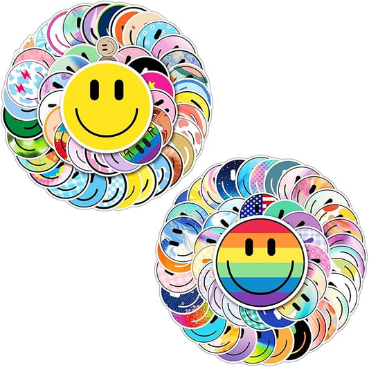 100PCS Smiling Stickers, Cute Water Bottle Stickers for Kids, for Teaching Rewards, Notebooks, Stationery, Luggage, Cartoon PVC Sticker