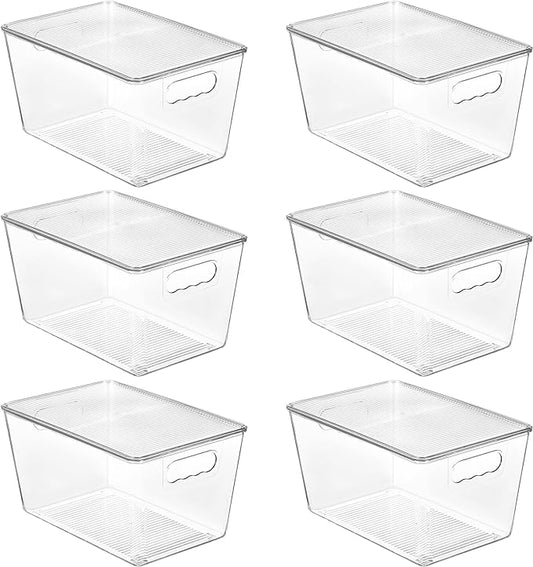 Vtopmart 6 Pack Clear Stackable Storage Bins with Lids, Large Plastic Containers with Handle for Pantry Organizer and Storage,Perfect for Bathroom,Cabinet,Kitchen,Fridge,Closet Organization
