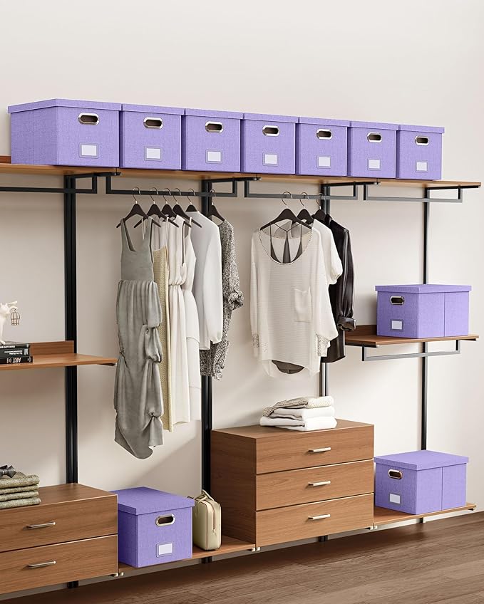 2 Pack File Storage Organizer, Filing Box, Portable File Box with Lid, Fit for Letter/Legal File Folder Storage, Document Organizer, Lavender