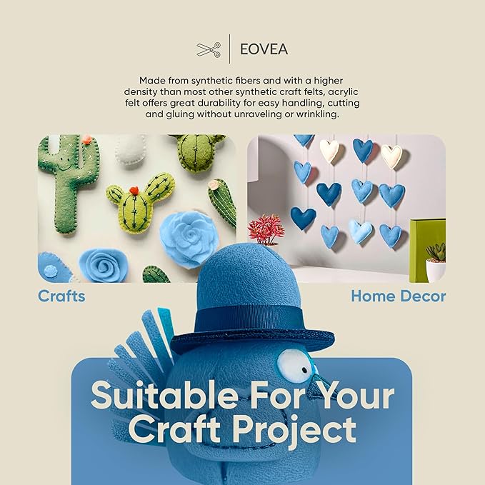 EOVEA | Acrylic Felt Fabric by The Yard - Non-Stiff, Soft Material - 72" Wide - 1.6mm Thick Felt Sheets for DIY Crafts, Sewing, Upholstery, Cushion, Padding(Baby Blue, 1 Yard)