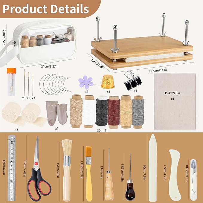 pamctry 50 Pcs Book Binding Kits for Beginners - Complete DIY Kit with Tools & Instructions, 11.6 x 7.8 Inches