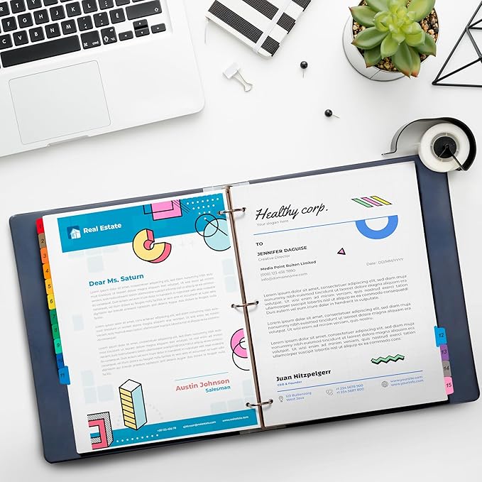 Tab Dividers for 3 Ring Binders – 6 Sets, 1–15 Numbered Index Dividers with Table of Contents – 8.5 x 11 in, 3-Hole Punched – Binder Dividers for School, Office, Filing, Organizing - 6 Pack