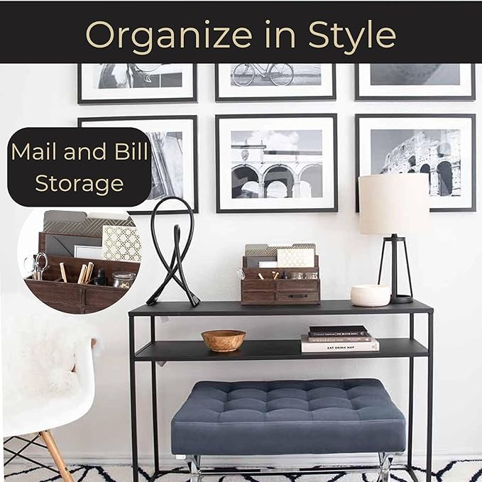 BLU MONACO Brown Wood Mail Organizer with Drawer & Pen Holder – Desk Organizer for Bills, Storage, Countertop & Kitchen